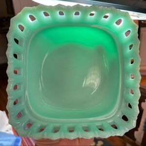 Vintage Rare Fostoria Aqua Turquoise Milk Glass Depression pressed glass dish